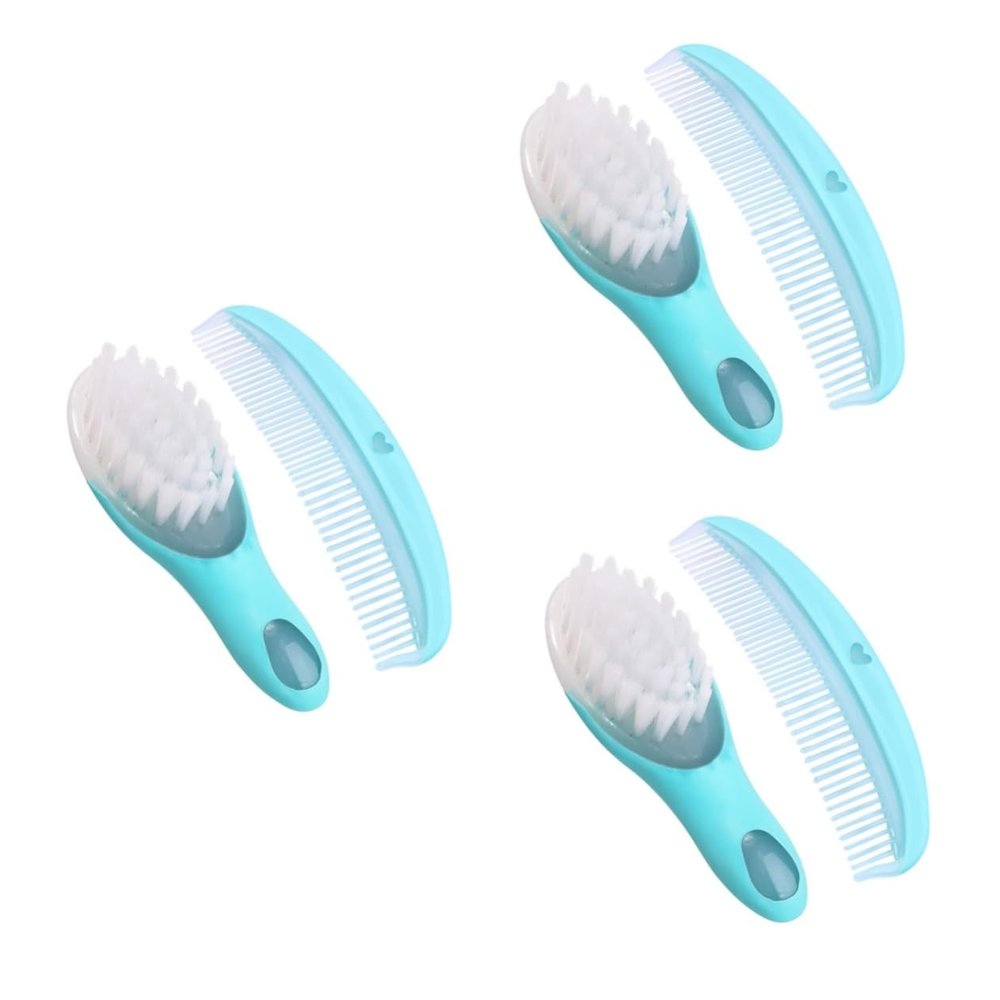 Beatifufu 3sets Boy Girl Detangler Brush for Newborn Boy Comb Cradle Cap Brush Static Smooth Promotes Blood Circulation