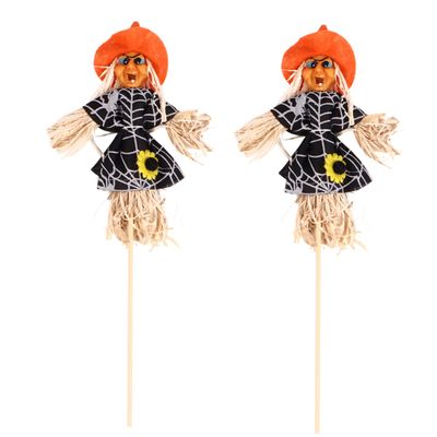 balacoo 2Pcs Halloween Scarecrow Decorations Cloth Clay Bamboo Material for Fall Harvest and Thanksgiving Flower Arrangement Home Party Supplies