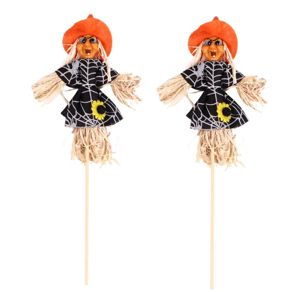 balacoo 2Pcs Halloween Scarecrow Decorations Cloth Clay Bamboo Material for Fall Harvest and Thanksgiving Flower Arrangement Home Party Supplies
