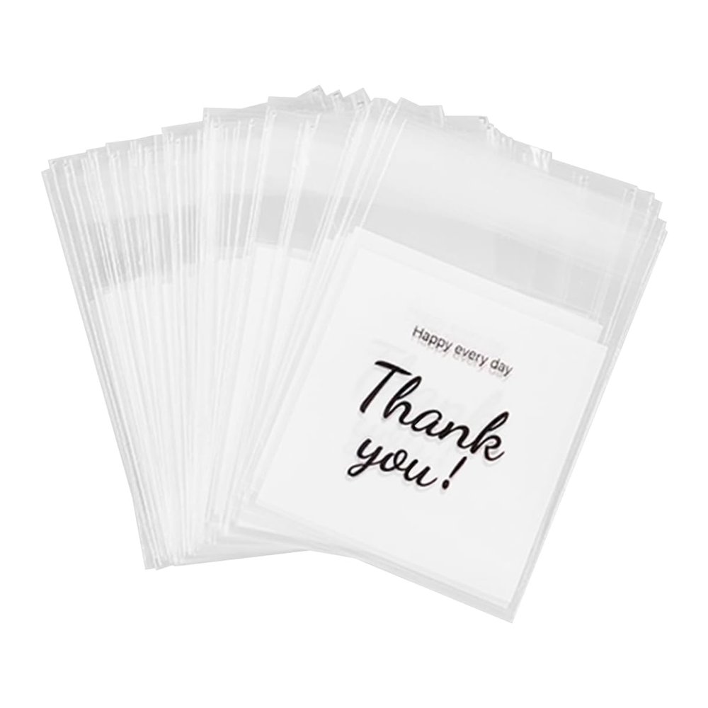 jweemax 100 Pcs Cookie Treat Cellophane Bags with Thank You Printed, Small Clear Plastic Bags Self Sealing Baking Packaging Bags Self Adhesive Candy Favor Bags for Party Favor, 2.75" x 2.75"