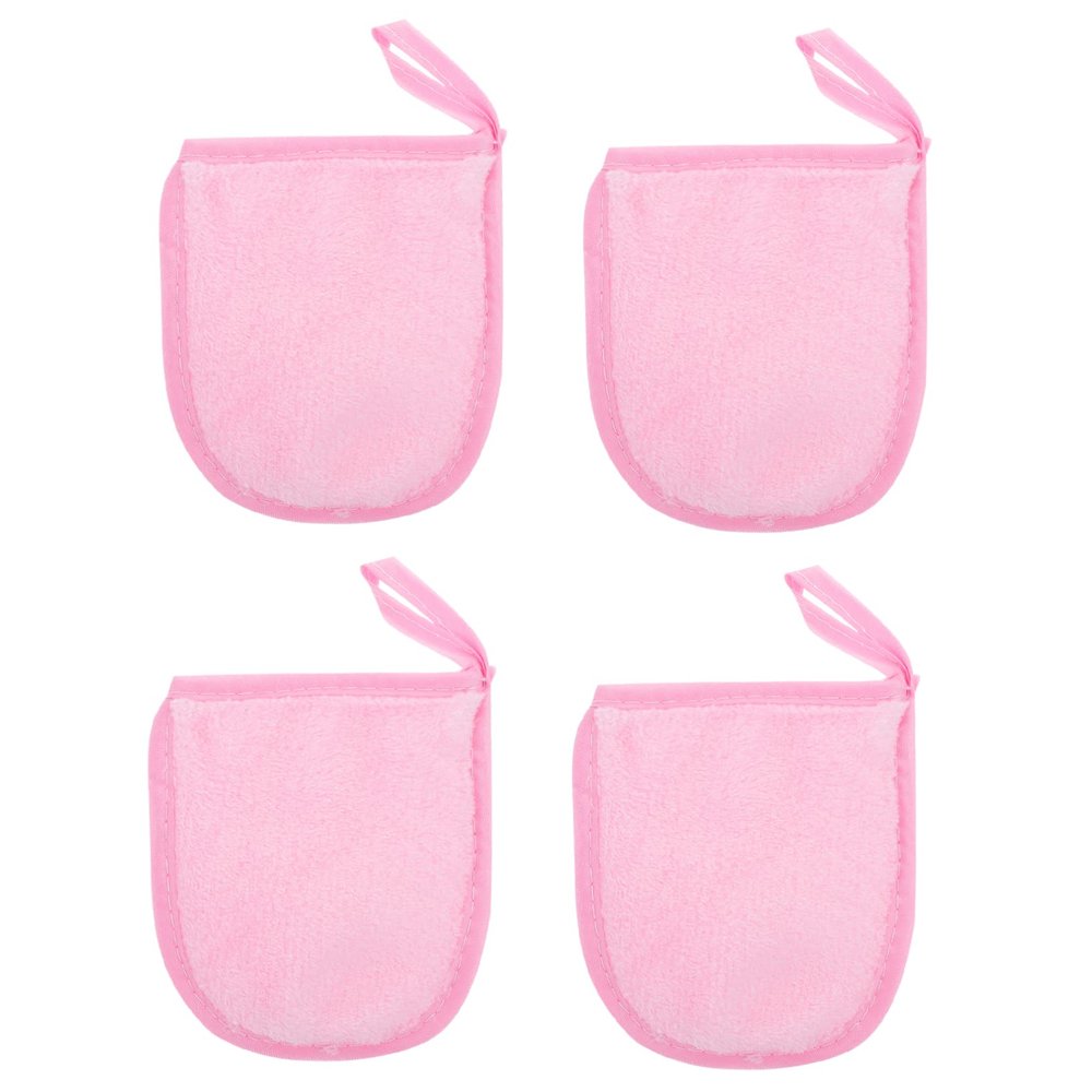 4pcs Pink Facial Cleaning Gloves Makeup Remover Fiber Puff