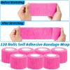120 Pack Pink Self Adhesive Bandage Wrap Bulk 2 Inch x 5 Yards Cohesive Bandage,Vet Wrap Breathable Elastic Self-Adherent Tape for Stretch Athletic Sports Wrist Ankle Dogs Pet Vet Wrap view 2