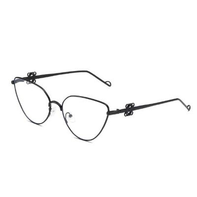 Weloveushop Fashionable Cat Eye Flat Lens Retro Triangle Glasses Holder Simple Metal Full Frame Anti Blue Light Glasses for Men and Women (Black Frame Blue Light Flakes)