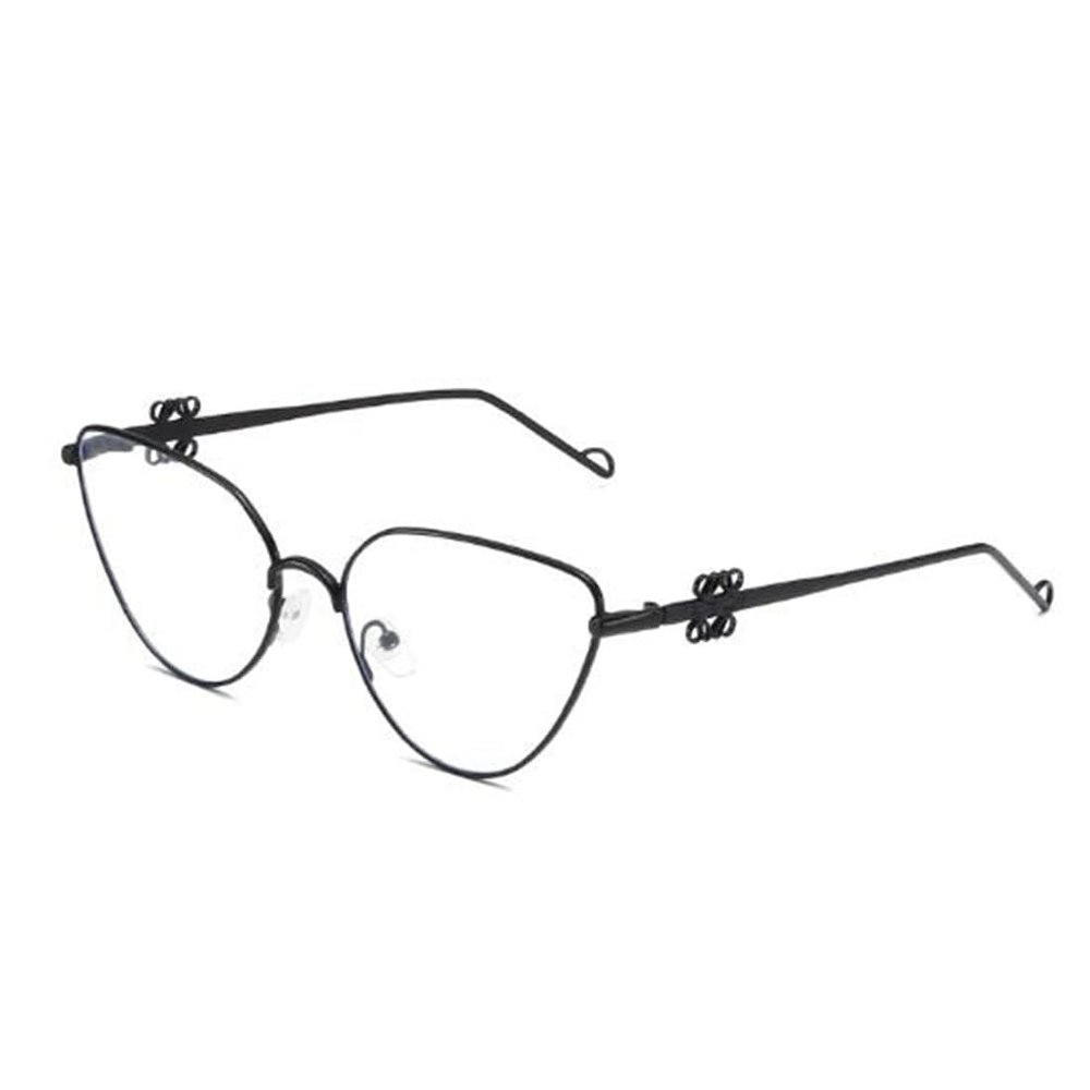 Weloveushop Fashionable Cat Eye Flat Lens Retro Triangle Glasses Holder Simple Metal Full Frame Anti Blue Light Glasses for Men and Women (Black Frame Blue Light Flakes)