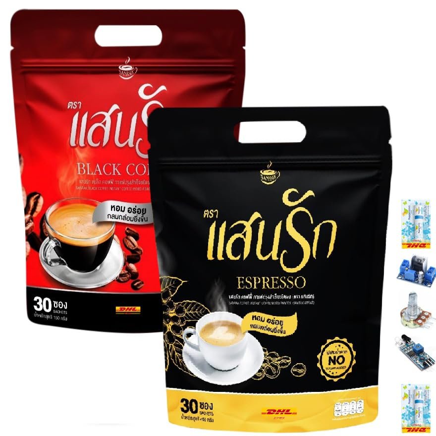 30 Sachets/Pack Fruit Snack Sanrak Black Coffee & Espresso Set Arabica Robusta Delicious Intense Good Shape By Thaigiftshop [Get Free Tomato Facial Mask]