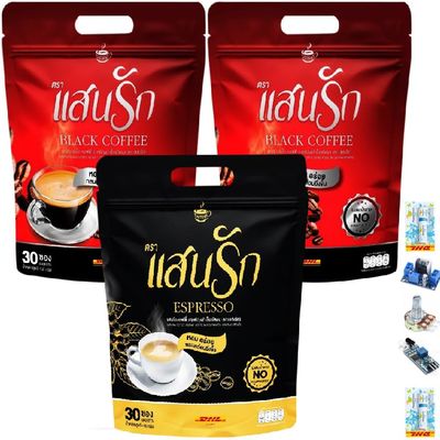 30 Sachets/Pack Fruit Snack Sanrak Black Coffee & Espresso Set Arabica Robusta Delicious Intense Good Shape (of 3) By Thaigiftshop [Get Free Tomato Facial Mask]