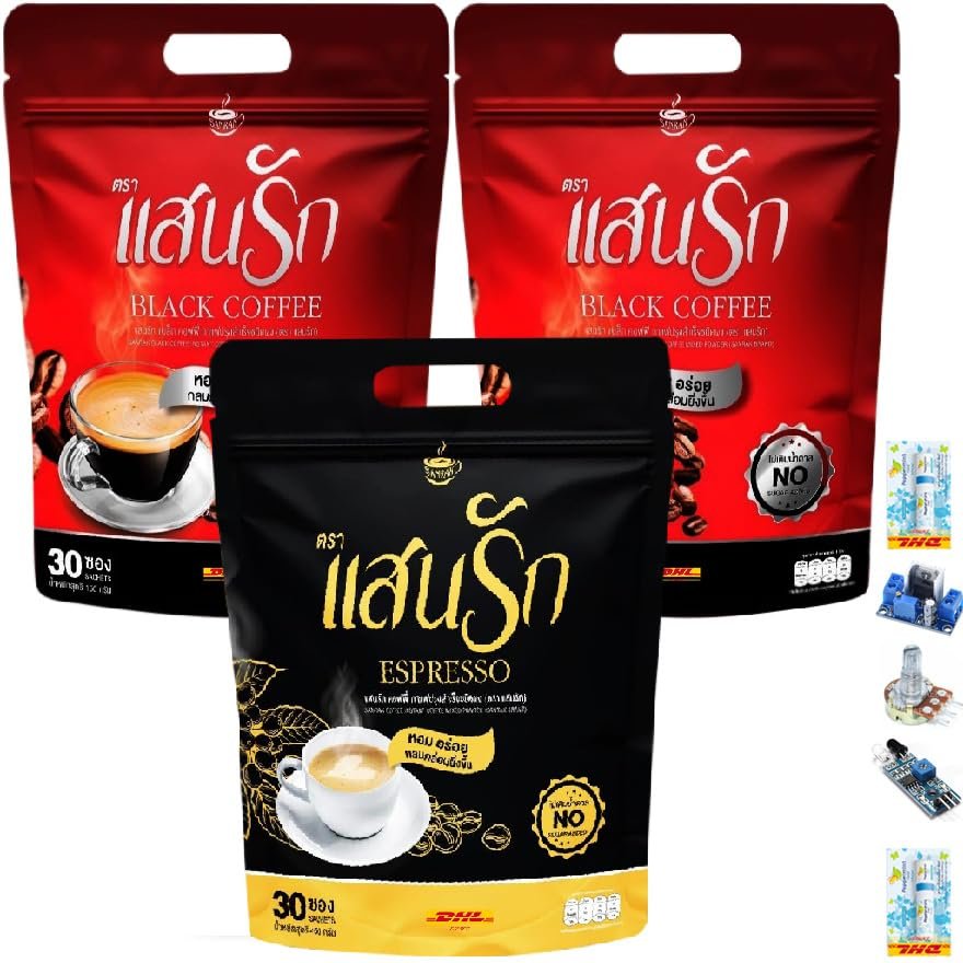 30 Sachets/Pack Fruit Snack Sanrak Black Coffee & Espresso Set Arabica Robusta Delicious Intense Good Shape (of 3) By Thaigiftshop [Get Free Tomato Facial Mask]
