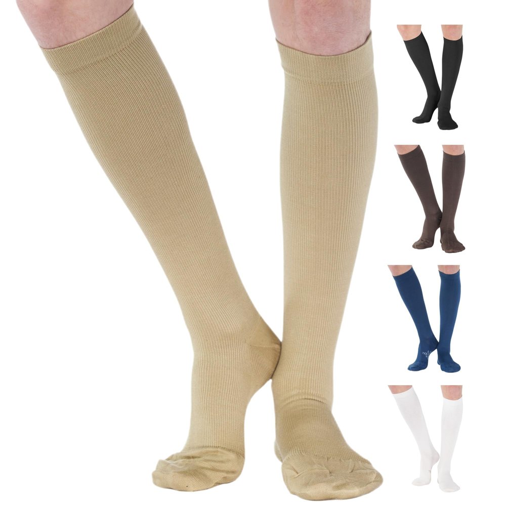 ABSOLUTE SUPPORT Made in USA - Opaque Compression Knee High for Women & Men 20-30mmHg - Cotton Support Stockings for Varicose Veins, Edema, Embolism, Pain Relief - Khaki, X-Large - A105KH4