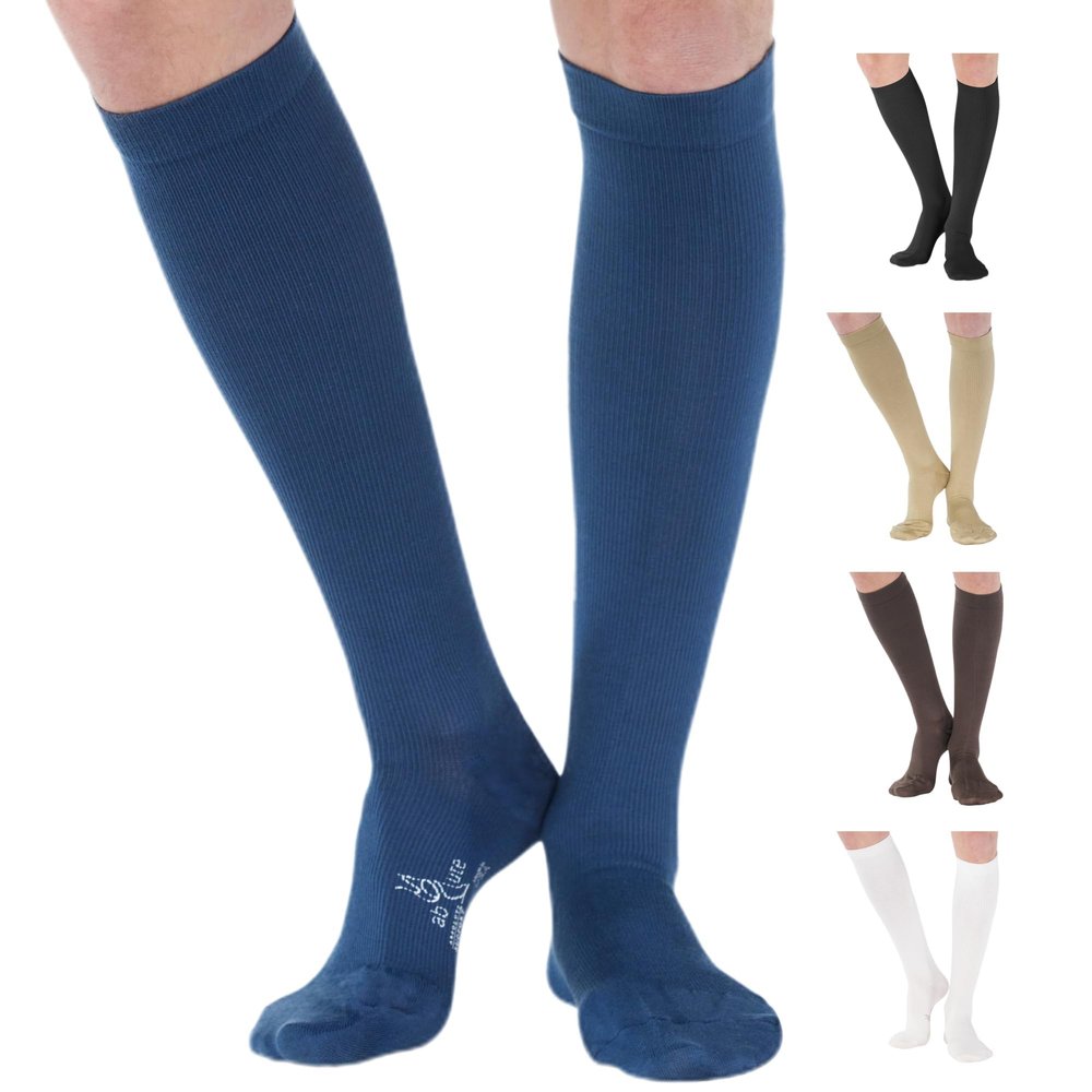 ABSOLUTE SUPPORT Made in USA - Opaque Compression Socks for Women & Men 20-30mmHg - Graduated Compression Knee High for Varicose Veins, Post Surgery, Diabetic, Arthritis - Navy, Small - A105NV1