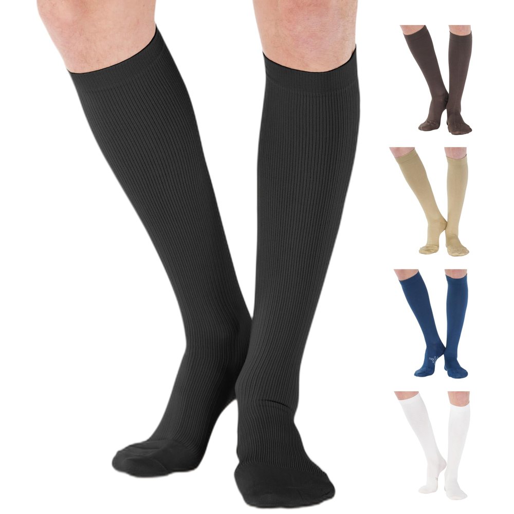 ABSOLUTE SUPPORT Made in USA - Opaque Compression Knee High for Women & Men 20-30mmHg - Cotton Support Stockings for Varicose Veins, Edema, Embolism, Pain Relief - Black, X-Large - A105BL4
