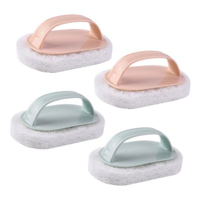 GARVALON 4pcs Cleaning Sponge Brush Plastic Handle for Kitchen and Bathroom Strong Decontamination Lightweight and Easy to Use Light Blue Light Pink