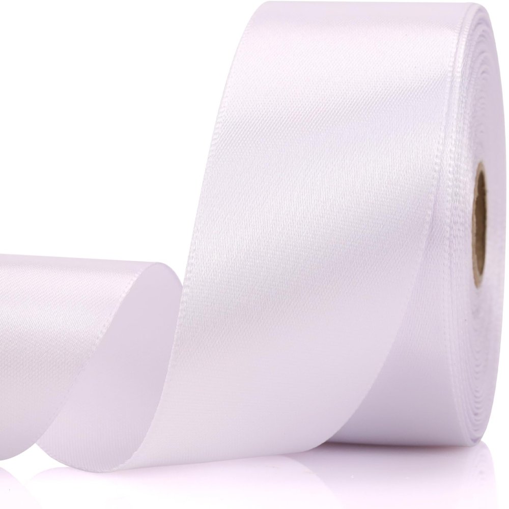 NISDOCF 1-1/2 Inch 30 Yards White Solid Satin Ribbon for Gift Wrapping,Craft Floral Bouquets,Wedding Party,Timeless Flower,Decoration Floral Hair,Balloons