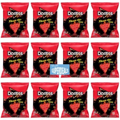 Doritos Flamin Hot Nacho Tortilla Chips, 1.75 oz, 12 Pack with Mystery Gift