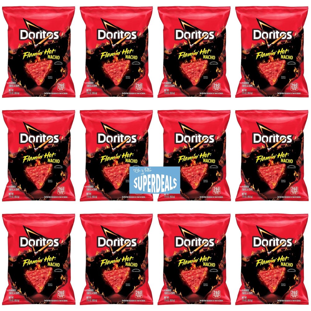 Doritos Flamin Hot Nacho Tortilla Chips, 1.75 oz, 12 Pack with Mystery Gift