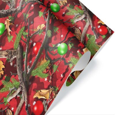 Giftini Camoflauge Gift Wrap, Christmas Camo Wrapping Paper, For Hunting Military Lovers, Camping Theme Party Winter Holiday Present (Ornament Camo, 12 foot x 30 inch roll)