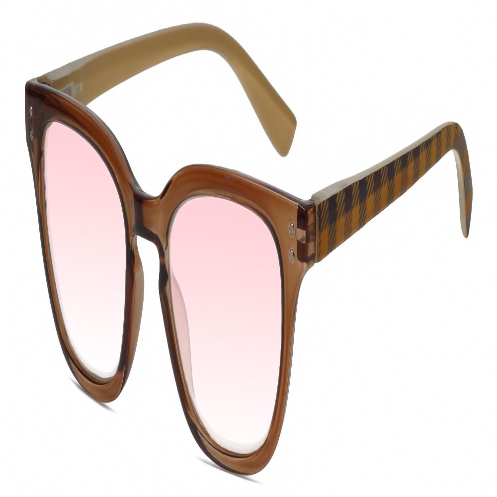Calabria R860 FL-41 Reading Glasses +0.75 Brown Crystal Orange Grey Plaid Fluorescent Light Sensitivity Photophobia Readers