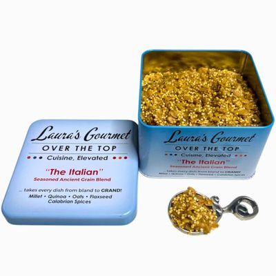 Lauras Gourmet, Over The Top Savory Seasoned Ancient Grain Blends, The Italian, 10 oz. Tin, All-Natural, Gluten-Free Topper for Salads, Soups, Yogurt, and Recipes