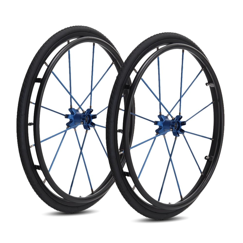 1 Pair 24 Inch Sports Wheelchair Rear Wheel Assembly, Aluminum Alloy Wheel Replacement, 211 (25-540) Pneumatic Rubber Tires