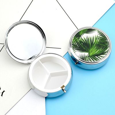 Pill Box Pill Case for Woman Weekly Pill Organizer with 3 Compartments Palm Tree Green Leaves Small Pillbox Pill Container Portable Vitamin Holder Boxes for Travel Medicine Organizer