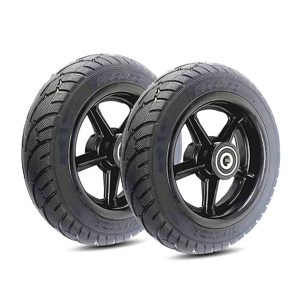 1 Pair 8 Inch Solid Front Wheels Replacement Parts for Wheelchair Walkers Scooter, 20050 Polyurethane Tires, ABS Plastic Wheel Hub