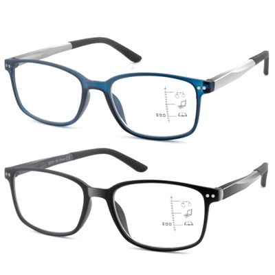 Ryegis 2 Pcs Progressive Reading Glasses for Men,Rectangular Sporty Style TR90 Blue Light Blocking Readers with Spring Hinge2.5