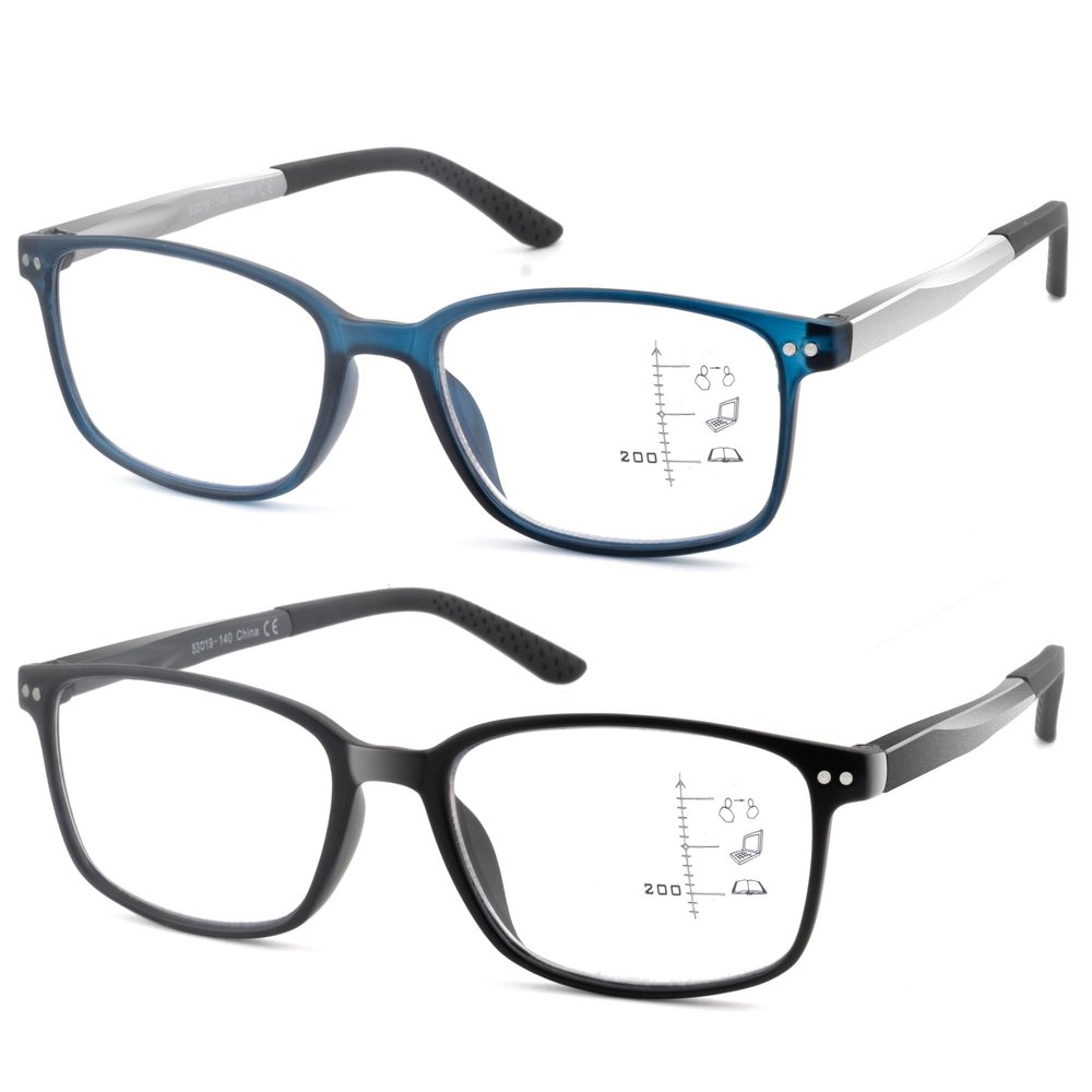 Ryegis 2 Pcs Progressive Reading Glasses for Men,Rectangular Sporty Style TR90 Blue Light Blocking Readers with Spring Hinge2.5