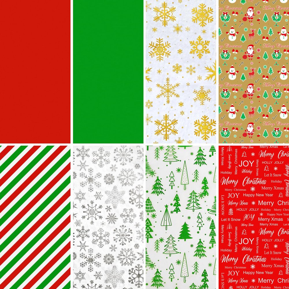AORZIT Christmas Tissue Paper 80 Sheets - Snowflake Snowman Pattern 14x20 Inch, Gift Bags & Boxes Wrapping Packaging, DIY Arts Crafts
