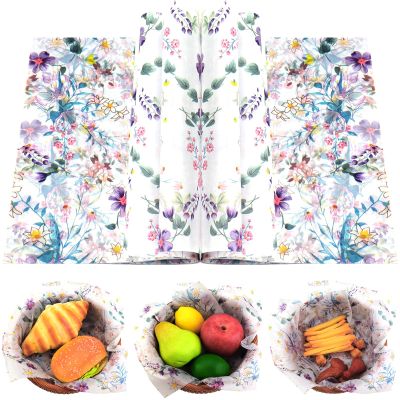 150 Sheets Watercolor Wildflower Wax Deli Paper, 9.8x8.3'' Vintage Floral Patterns Grease Proof Sandwich Wrap Paper Liners Greaseproof for Spring Birthday Wedding Home Kitchen Party Table Decor