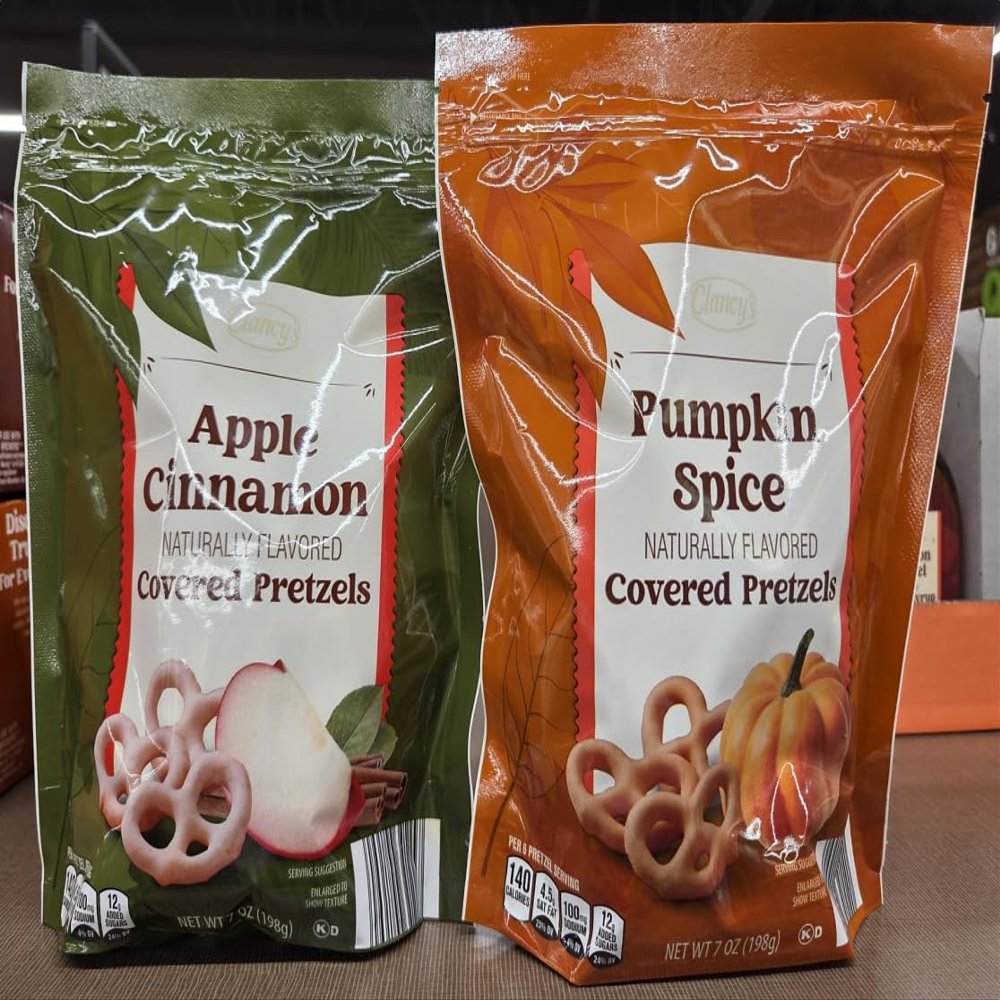 Clancy's Naturally Flavored Yogurt Covered Pretzels Apple Cinnamon & Pumpkin Spice 7oz 198g (Two Bags)