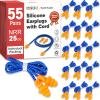 AZEN 55 Pairs Silicone Ear Plugs, Reusable Earplugs for Noise Reduction, 25dB NRR Corded Ear Plug for Sleeping Noise Cancelling, Ear Plug with String Individual Packing view 1