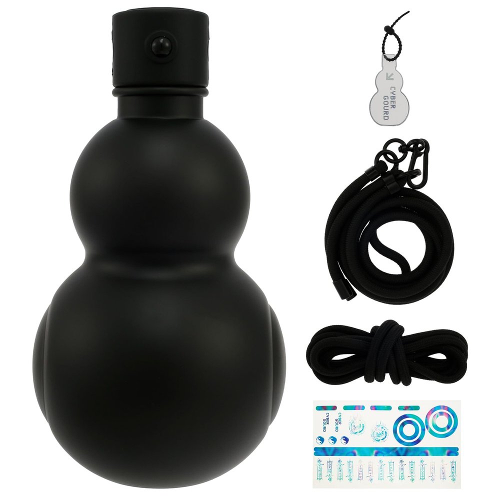 900ml Gourd Water Bottle, Gourd Bottle, Bottle Gourd,Gourd Sports Water Bottle Leakpoof Gourd Style Portable Travel Water Bottle Chinese Retro Inspired for Daily Drinking Use (Grid Black)