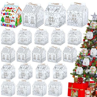 24 Set Gingerbread Paper Coloring Houses DIY Craft Color Your Own Cardboard House Personalize a Cardboard House Christmas Holiday Party Favor Gifts for Classroom Home 5.31x4.33x4.33In (White)