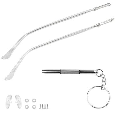1 Pair Metal Glasses Replacement Temples with Screws and Screwdriver Universal Eyewear Frame Temple Replacement for Glasses Repair Silver