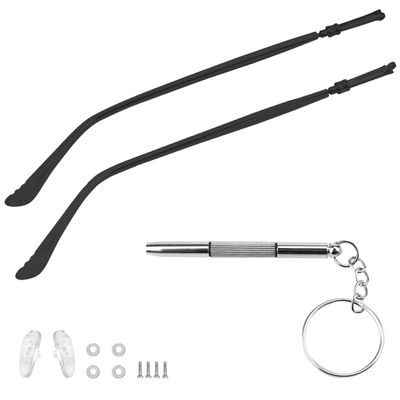 1 Pair Metal Glasses Replacement Arms with Screws and Screwdriver Eyewear Frame Temple Replacement for Thin Metal Glasses and Sunglasses (Black)