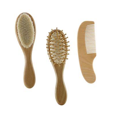 Abaodam 3pcs Shower Wool Brush Set with Bamboo Handle Comb Gentle Bath Brush for Newborn Scalp Care Soft Wool Bristles for Delicate Skin for Boy Girl Bathing