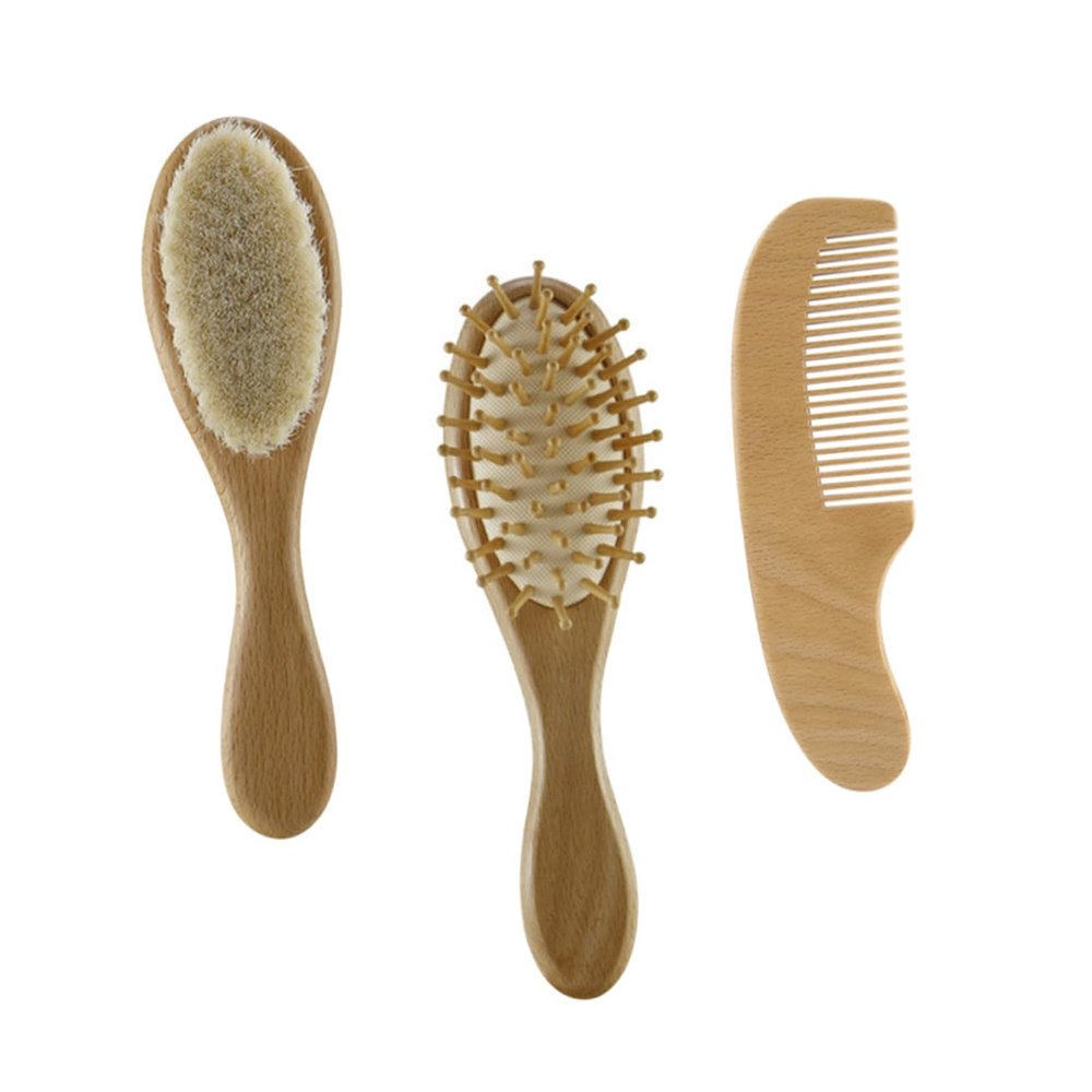 Abaodam 3pcs Shower Wool Brush Set with Bamboo Handle Comb Gentle Bath Brush for Newborn Scalp Care Soft Wool Bristles for Delicate Skin for Boy Girl Bathing