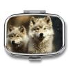 Pill Box with Mirror Cute Wolf Pill Case 2 Compartment Personal Pill Organizers for Pocket Purse Portable Travel Pillbox Medicine Planner for Vitamin Fish Oil view 1