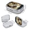 Pill Box with Mirror Cute Wolf Pill Case 2 Compartment Personal Pill Organizers for Pocket Purse Portable Travel Pillbox Medicine Planner for Vitamin Fish Oil view 2
