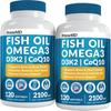 5-in-1 Fish Oil Omega 3 Supplements (2100mg) - Fish Oil with Vitamins D3 & K2 and CoQ10 - EPA DHA Omega 3 Supplement - Lemon Flavored Fatty Acid Supplements, Pack of 2 view 1