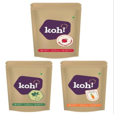 KOH Super Veggie Trio Combo Pack of 3 - Beetroot, Carrot & Spinach Powder | Pure & Natural Superfoods for Cooking, Smoothies & Skincare | Rich in Vitamins, Protein, Fiber | No Additives