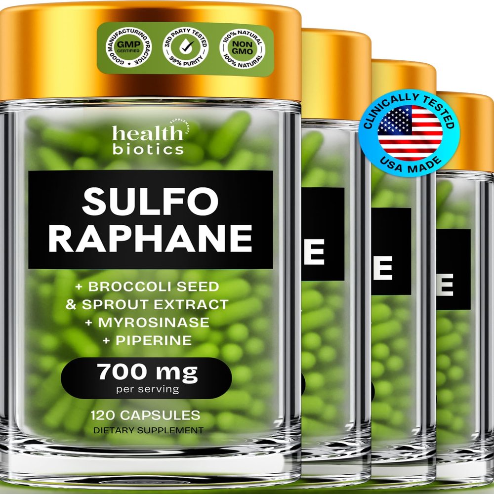 Healthbiotics Sulforaphane Supplement Organic Broccoli Sprouts | Stabilized Sulforaphane from Broccoli Florets & Seeds | Organic Sulfur Supplements 480 Pills | 4 Packs