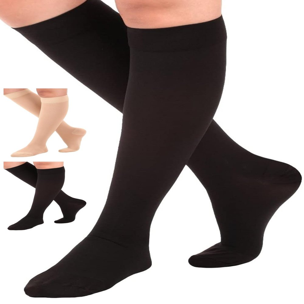 ABSOLUTE SUPPORT Made in USA - Opaque Compression Knee High for Men and Women 30-40mmHg - Compression Stockings for Post Surgery Recovery, Embolism, Pregnancy, Pain Relief - Black, X-Large - A301BL4