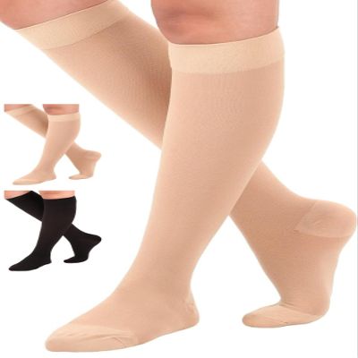 ABSOLUTE SUPPORT Made in USA - Wide Calves Plus Size Compression Socks for Women and Men 30-40mmHg | For Varicose Veins, Blood Clots, Swelling, Diabetic - Beige, 3X-Large - A301BE6