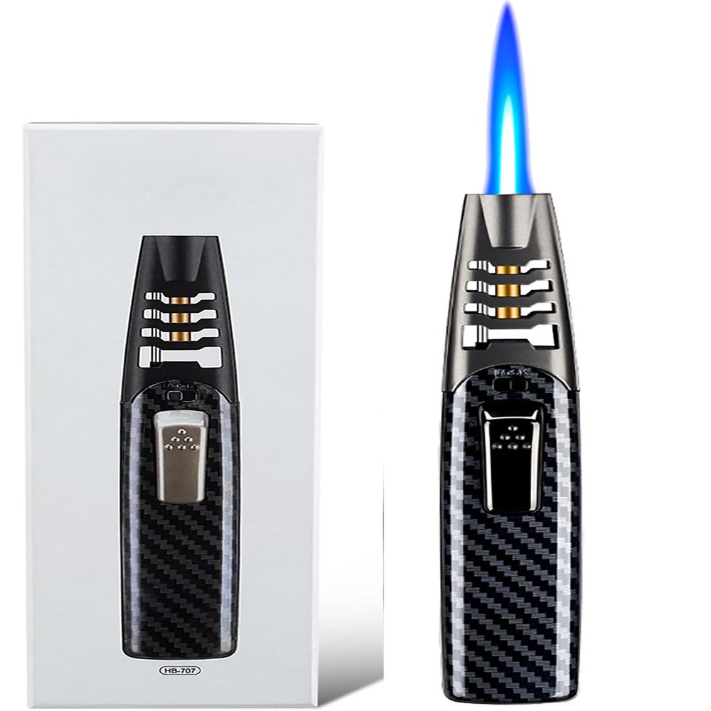 Torch Lighter - Adjustable Flame Torch Lighter for Fireplace, Camping Outdoor Windproof Straight Flame Lighter (Gray A)