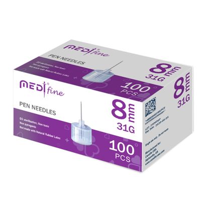 Medt Fine Insulin Pen Needles 31G 8mm - Ultra-Fine, Diabetic Pen Needles Designed for Comfort, Universal Fit for Most Pen-Style Devices, Sterile Single-Use Pen Tips, 100 Count (Pack of 1)