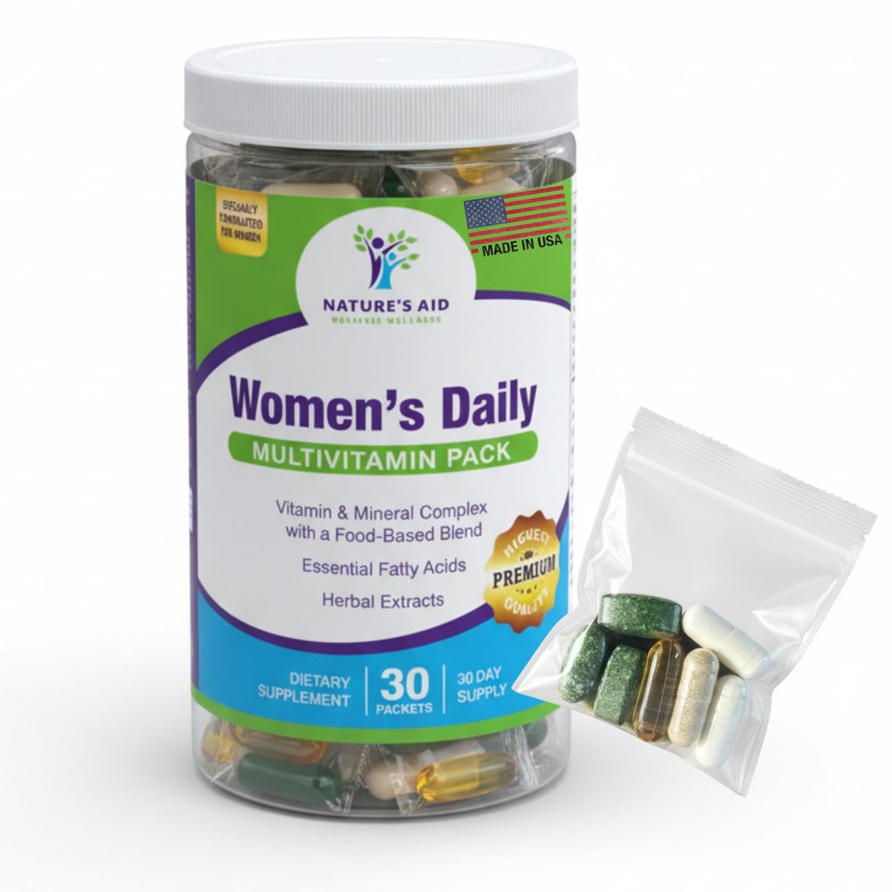 Natures Aid Womens 7-30 Daily Multivitamin Packs for Energy, Focus & Performance Support | Natural Complete Vitamin & Mineral Complex with Herbal Extracts, Fatty Acids & Adaptogens for Vitality