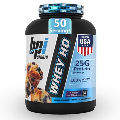 BPI Sports Whey HD Ultra Premium Protein Powder Isolate | Workout Whey Protein Powder for Men & Women for Muscle Gain | Milk Protein Concentrates | Blueberry Muffin, 4.07 Pound
