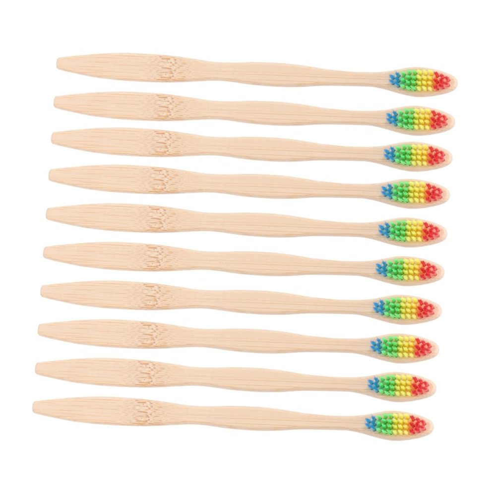 COLLBATH 10pcs Bamboo Fiber Toothbrush Set Soft Bristles for Travel and Comfortable Design Suitable for Camping Daily Use and Hotels Rainbow Colors