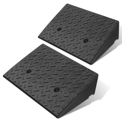 DNA Motoring 2pcs 5.3" Rise Rubber Curb Ramp Heavy Duty Loading Driveway Ramp Threshold Ramp 19.5" L x 13.6" W x 5.3" H for Loading Dock, Warehouse, Wheelchair, Motorcycles, Cars, TOOLS-00646