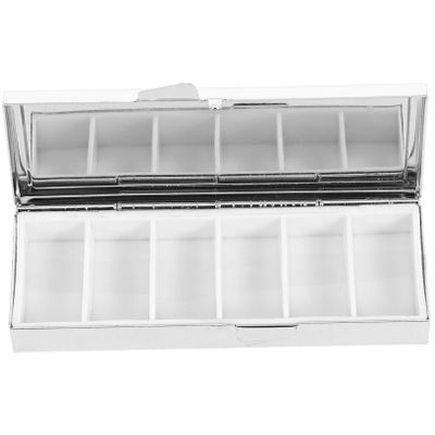 TOBBOMEY Stainless Steel Pill Box Keychain Portable Medicine Candy Storage Case 6 Compartments for Purse